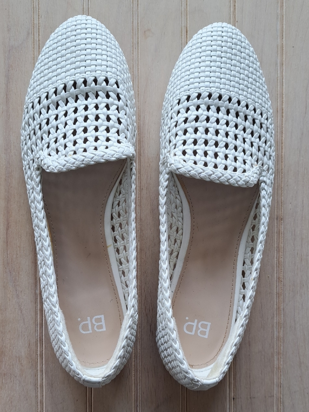BP. Wesley Woven Crochet Detail White Pointed Toe Boho Slip On Loafers Flats